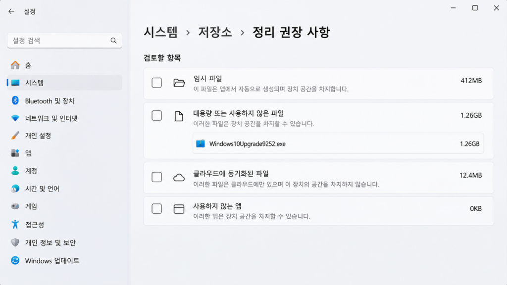Cleanup recommendations 화면