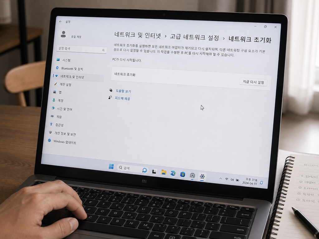 Windows 11 네트워크 초기화 화면
