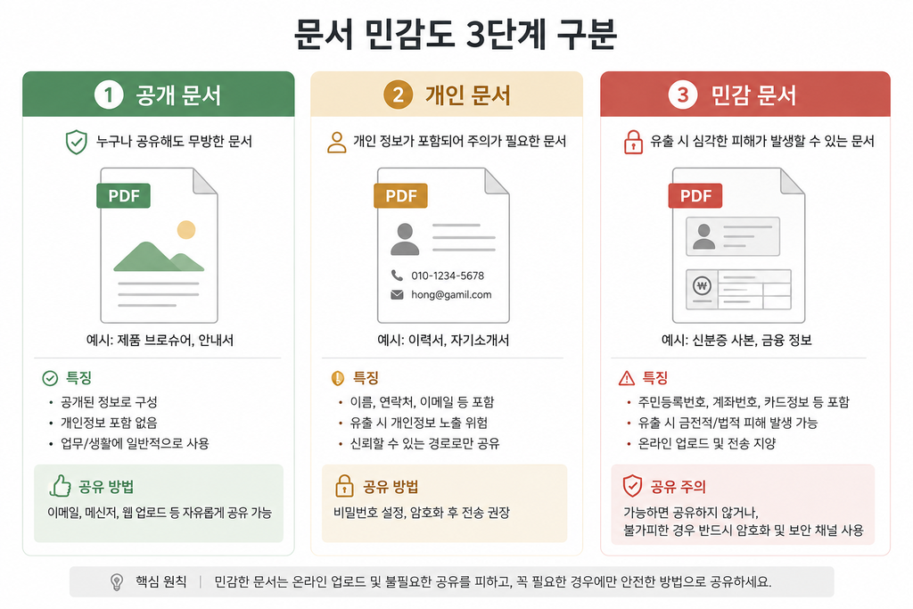 공개 문서 / 개인 문서 / 민감 문서’ 3단계 판단표를 직접 제작한 이미지