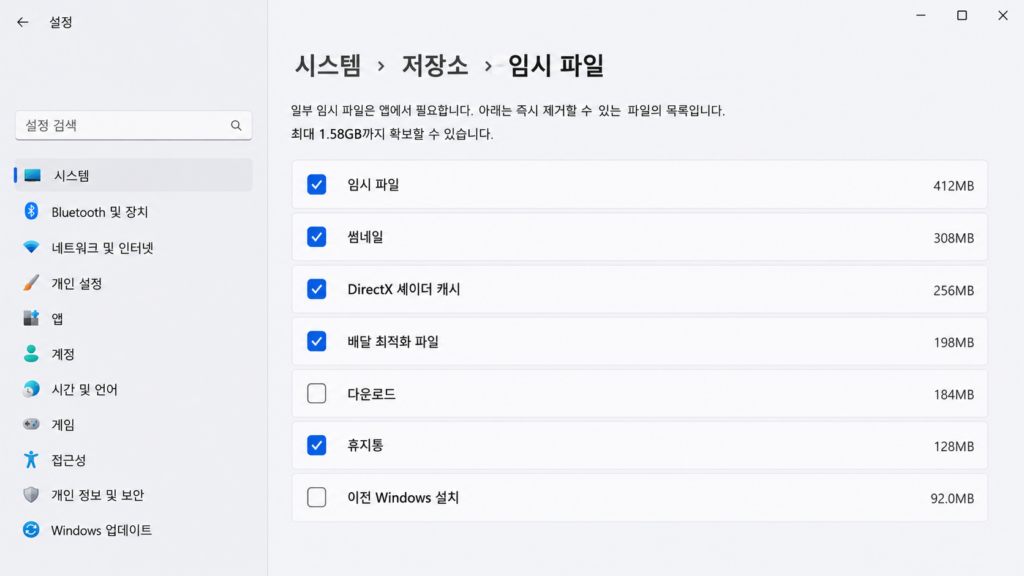 Windows 11 임시 파일 목록 전체