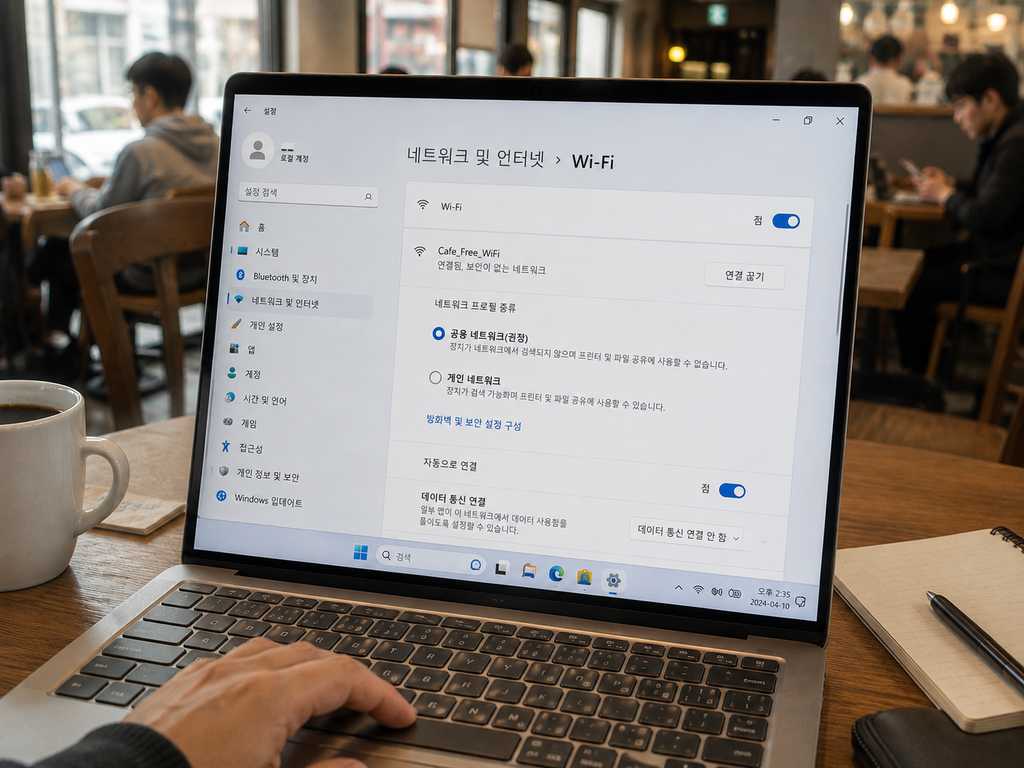 Windows 11 Wi-Fi 속성 화면에서 ‘공용 네트워크’가 선택된 화면