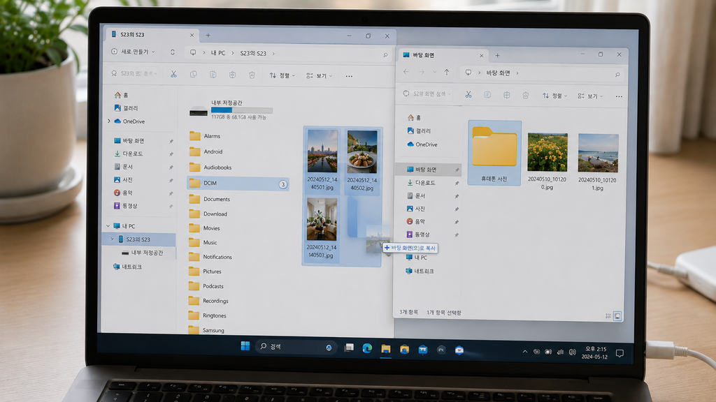 Windows 11 파일 탐색기 왼쪽에 연결된 스마트폰이 표시된 화면