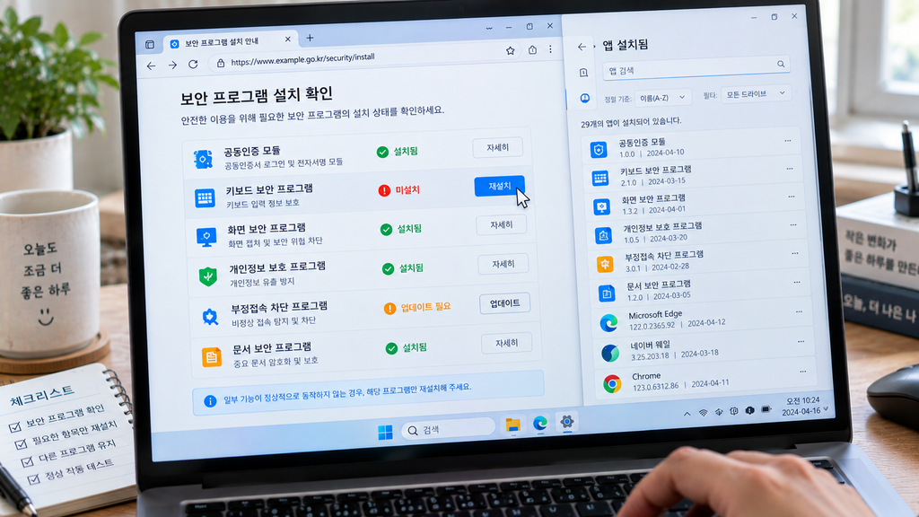 금융·공공기관 공식 보안 프로그램 설치 상태 확인 화면