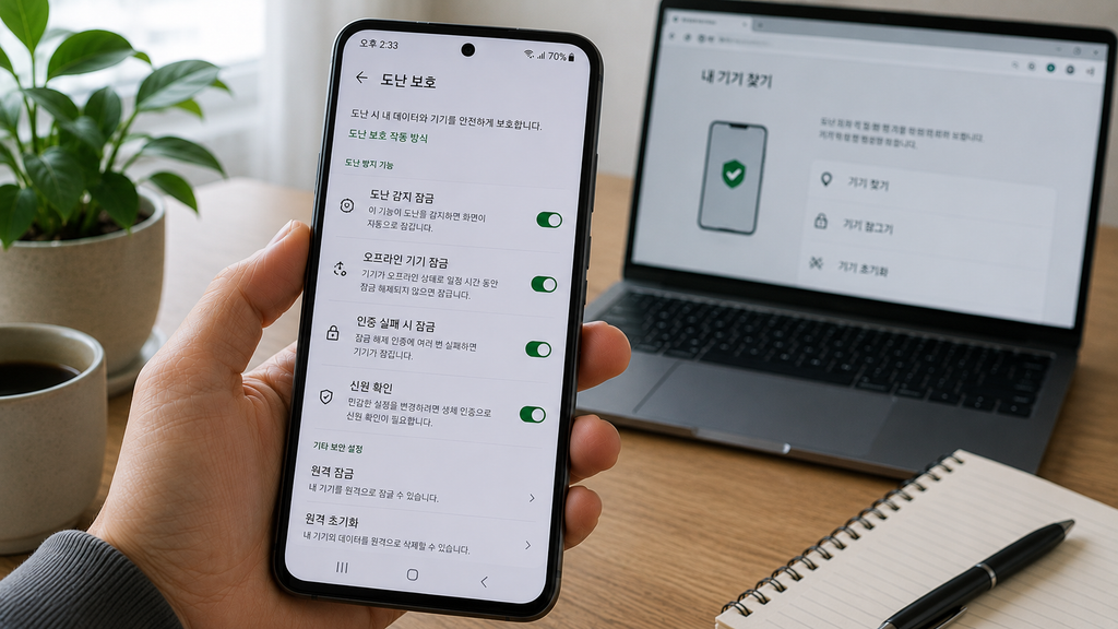 Android의 도난 방지 또는 신원 확인 설정 화면