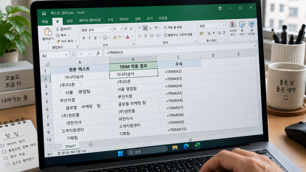 원본 텍스트와 TRIM 적용 결과를 나란히 비교한 화면