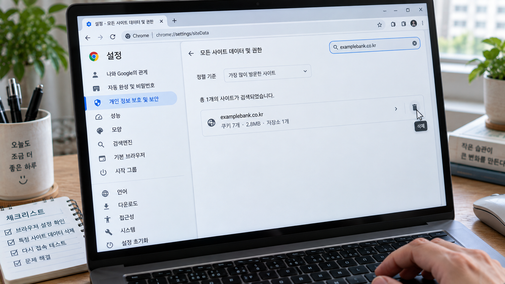 Chrome의 특정 사이트 데이터 검색 화면